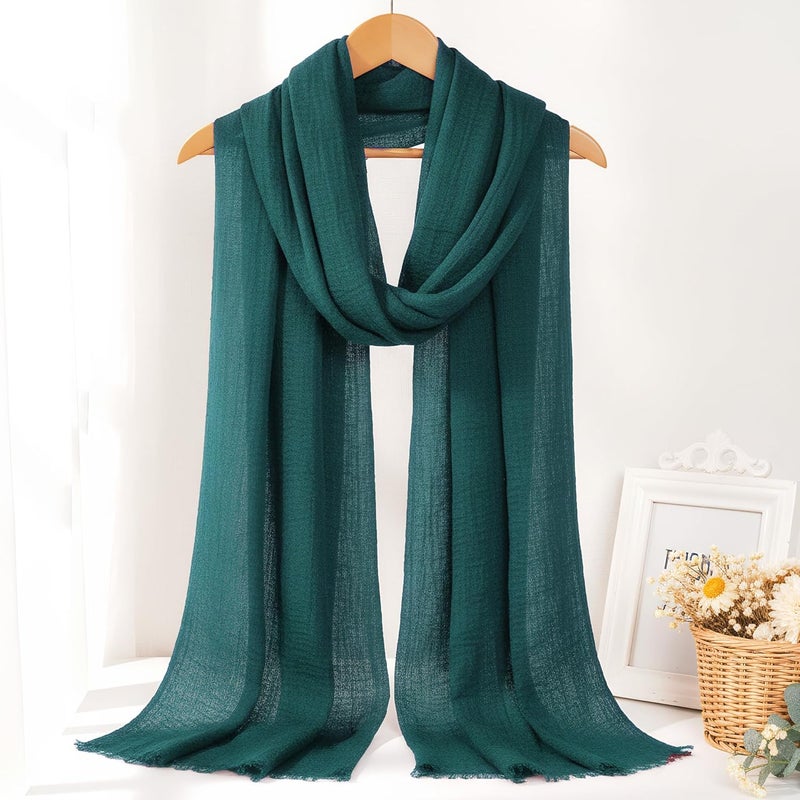 Nydotd Women Summer Cotton Linen Scarf Crinkle Long Beach Shawl Wrap hijab with Fringe - Image 4